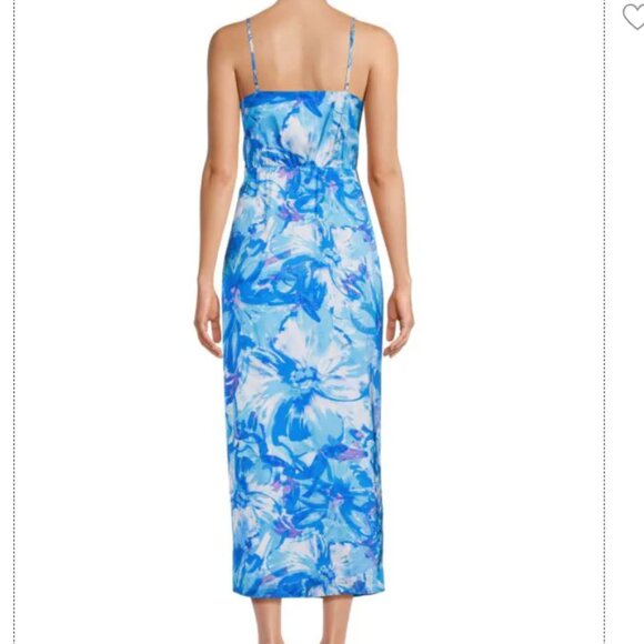 EUC Blue *Milly* Liliana Brushstroke Floral Midi Dress | Cowl Neckline | Size 0 - Picture 3 of 9